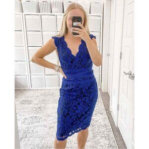 Tadashi Shoji Dress Blue Embroidered Lace V-Neck Sleeveless NWT